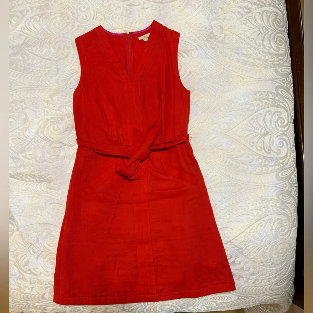 Boden Vibrant Red Linen Midi Dress - Picture 4 of 5